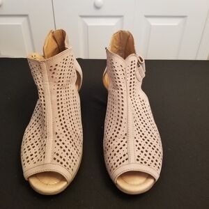 Perforated Peep-Toe Ankle Boots